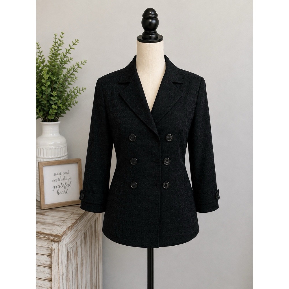 Elena Solano Black Textured Double Breasted Blazer Jacket Womens Large